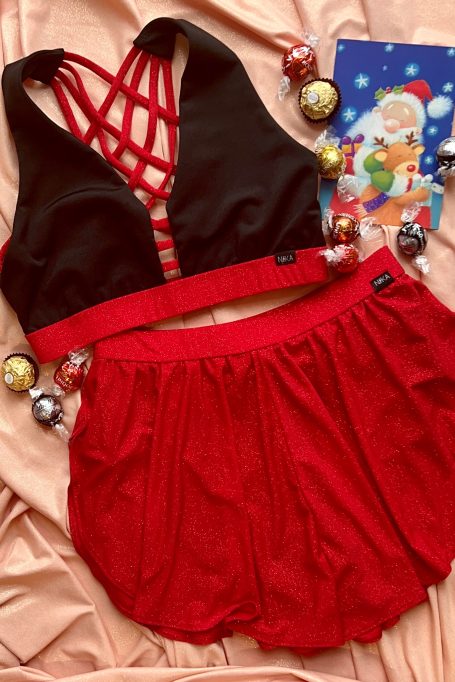 Spódnico-spodenki Rose brokat – czerwone